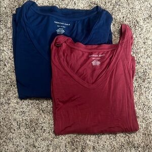 American Eagle Outfitters Women's V-Neck Tops - Red and Blue